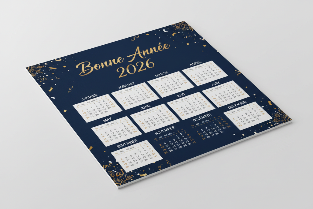 Calendrier personnalisé 2026 en carré avec bonne année